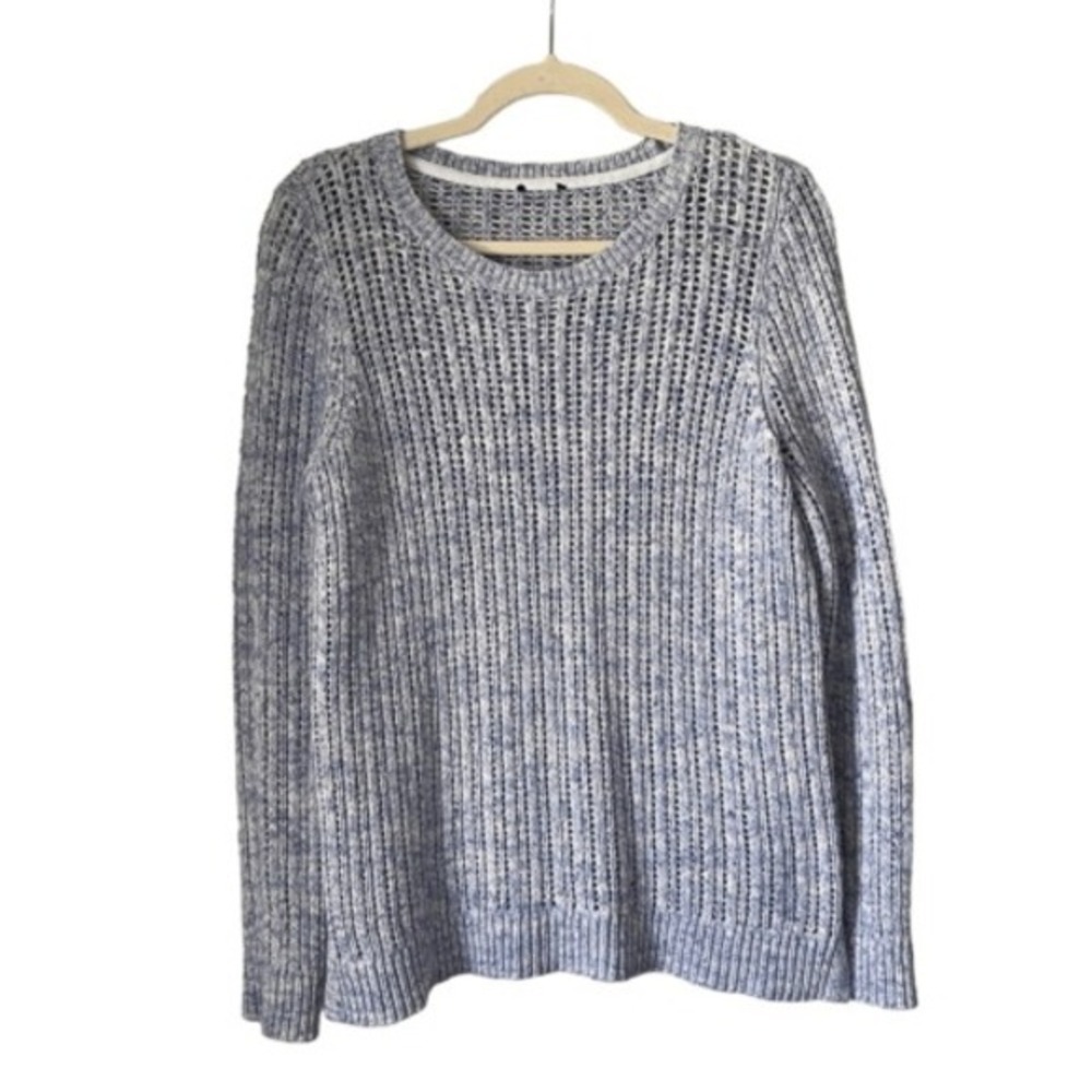 Talbots Women's Blue White Marled Knit Crew Neck Sweater Cotton Size Medium - Picture 1 of 5